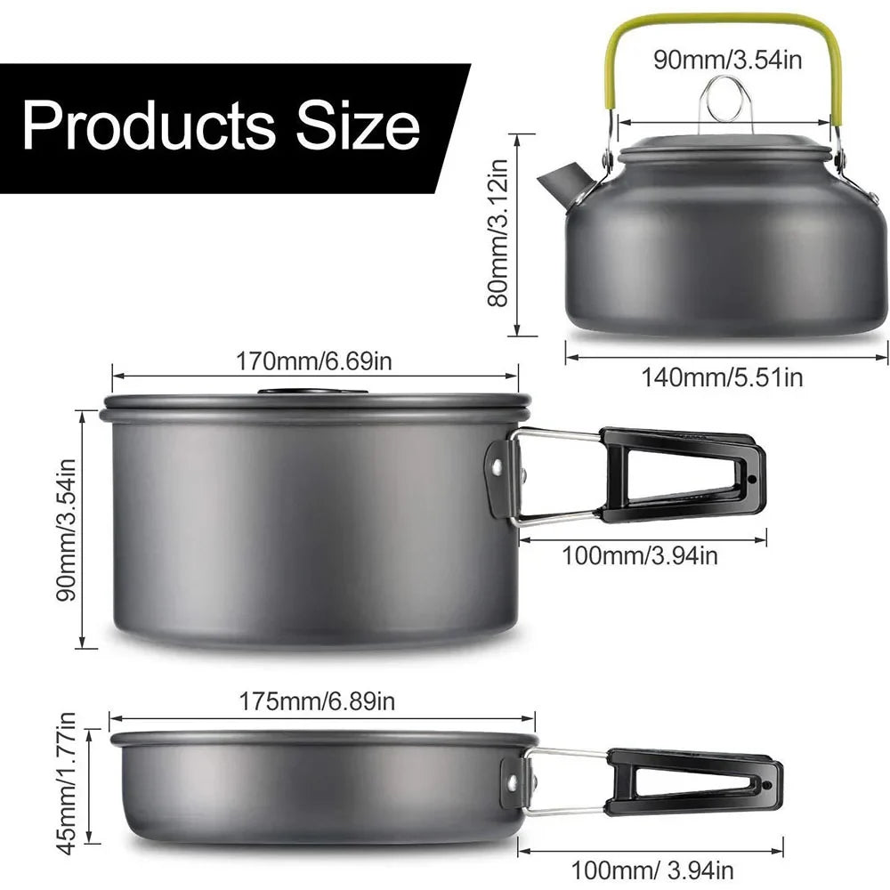 Outdoor camping cookware set aluminum non stick pot portable outdoor tableware cookware cooking pot bowl hiking BBQ picnic