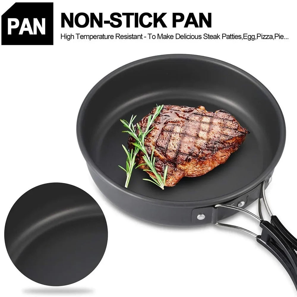 Outdoor camping cookware set aluminum non stick pot portable outdoor tableware cookware cooking pot bowl hiking BBQ picnic