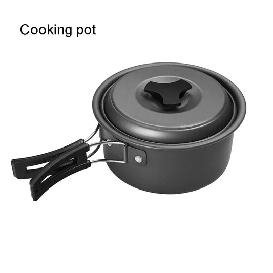 Outdoor camping cookware set aluminum non stick pot portable outdoor tableware cookware cooking pot bowl hiking BBQ picnic