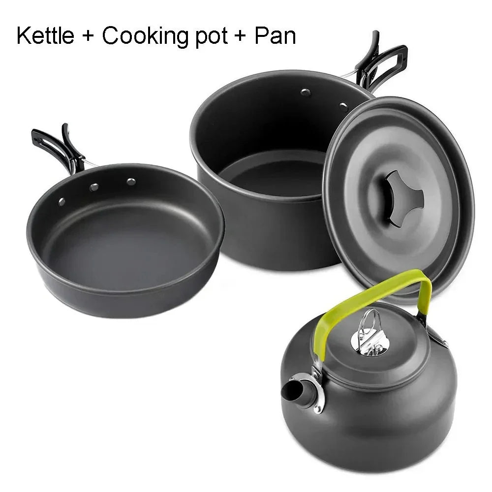 Outdoor camping cookware set aluminum non stick pot portable outdoor tableware cookware cooking pot bowl hiking BBQ picnic